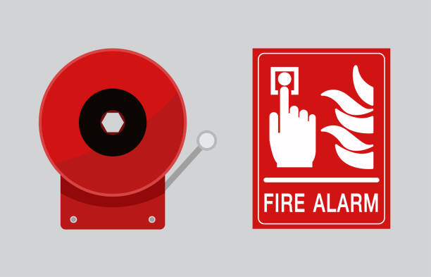 ilustrações, clipart, desenhos animados e ícones de sistema de alarme de incêndio, segurança em primeiro lugar, projeto vetorial - smoke detector fire alarm sensor smoke