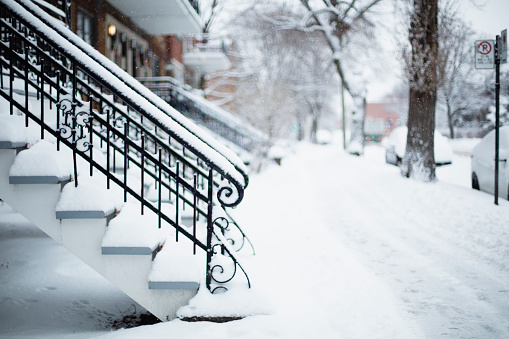 Montreal, winter, snow, stairs, sidewalk