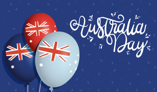 ilustrações de stock, clip art, desenhos animados e ícones de australia day celebration with balloons helium - australia australia day celebration flag