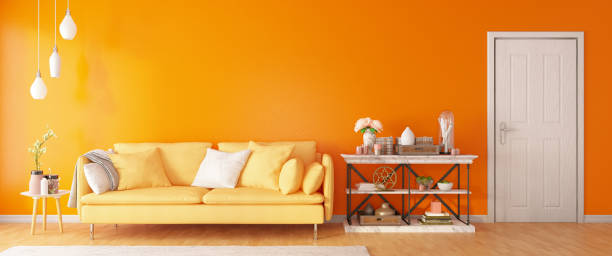 istock Panoramic View of Orange Living Room 1197308187