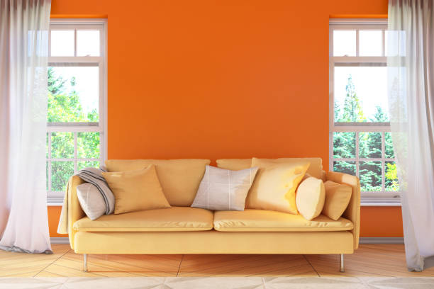 istock Orange Living Room with Windows 1197308331