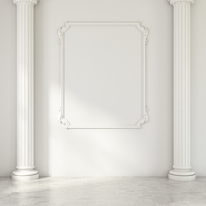 Empty White Wall with Column. 3d render
