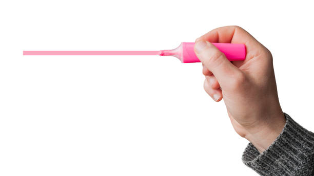 istock Caucasian man draw a line with a pink highlighter, isolated on white background 1197309615