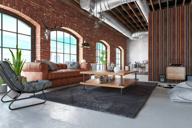 istock Loft Interior with Leather Sofa and Furnitures 1197309726