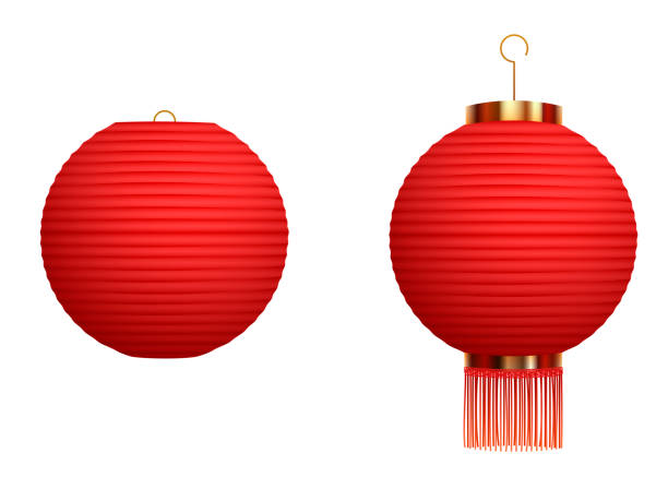 istock Set of hanging red Chinese lanterns isolated on white background. Traditional chinese lanterns. Vector illustration 1197310017