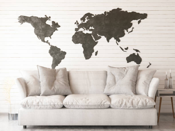 istock Living Room with World Map 1197310044