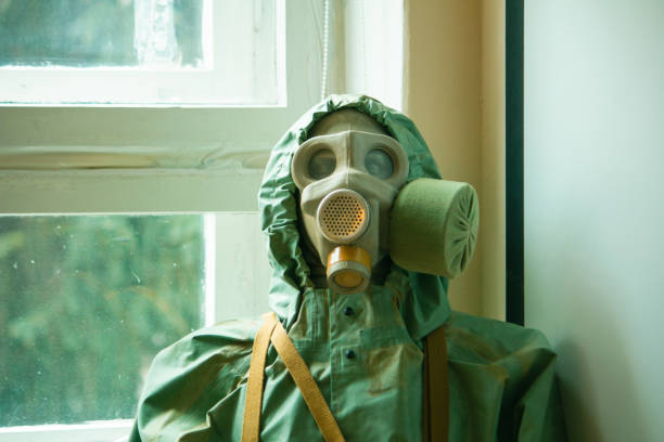 A mannequin wearing Nuclear Biological Chemical Suite A mannequin wearing Nuclear Biological Chemical Suite at training room pripyat city photos stock pictures, royalty-free photos & images