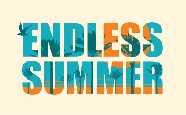 Vector illustration of Vector lettering on the travel theme. Endless summer