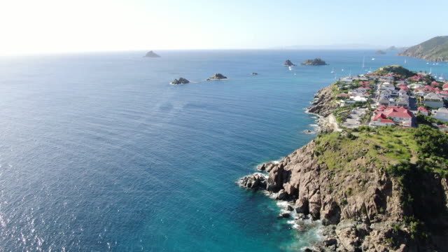 Slow aerial view of the coast of St-Barthelemy island