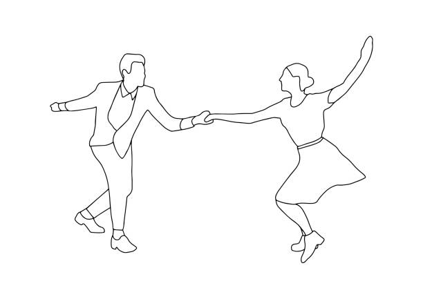 Set swing jazz retro dance. Pait people dancing in vintage style isolated on white background. Outline vector illustration 1940s 1950s. Men and women on swing, jazz,lindy hop or boogie woogie party. Set swing jazz retro dance. Pait people dancing in vintage style isolated on white background. Outline vector illustration 1940s 1950s. Men and women on swing, jazz,lindy hop or boogie woogie party. boogie woogie dancing stock illustrations