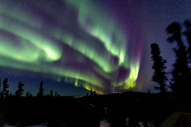Beautiful aurora borealis in Fairbanks, Alaska stock photo