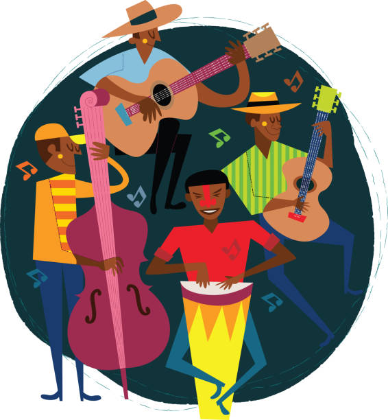 ilustraciones, imágenes clip art, dibujos animados e iconos de stock de músicos latinos - music style