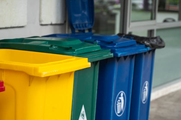 istock Garbage Trash Bins for collecting a recycle materials. Garbage trash bins for waste segregation. Separate waste collection food waste, plastic, paper and danger waste. Recycling. Environment. 1197325036