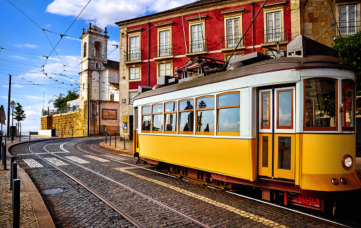 Lisbon, Portugal - Historic Elevador da Bica  in Bairro Alto district on a summer afternoon.