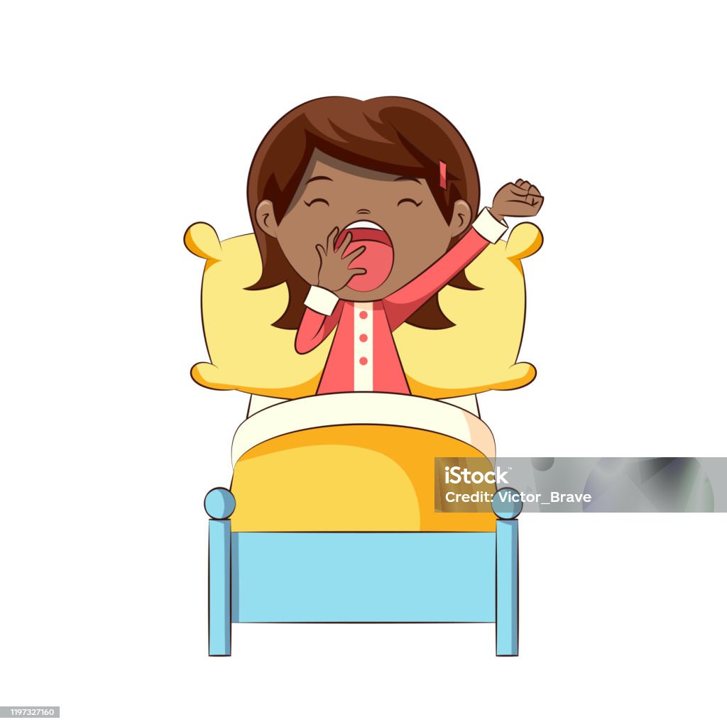 Little Girl Yawning In Bed Cute Child Stretching Stock Illustration -  Download Image Now - Yawning, Child, Tired - iStock