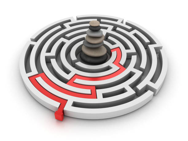 istock Circular Maze with Stones Balance - 3D Rendering 1197331569