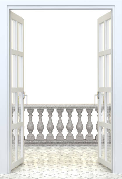 Balcony with concrete balustrade on a white background - 3d rendering