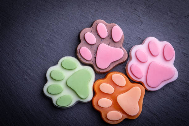 istock Cute colored paw shape soap on dark dark background. Dark background 1197337449