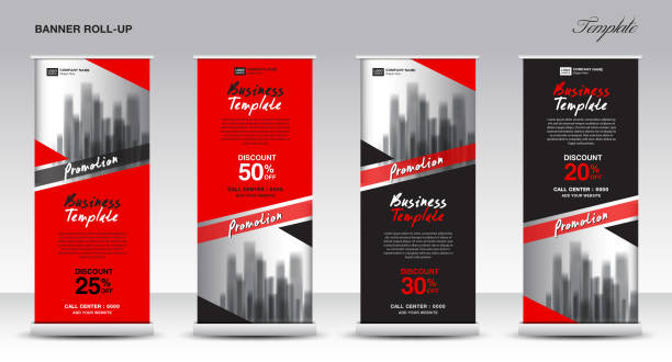 Roll up banner stand template design, Promotion Banner template, x-banner, pull up, Advertisement, creative concept, Presentation, red and black background, poster, events, display, j-flag, vector illustration Roll up banner stand template design, Promotion Banner template, x-banner, pull up, Advertisement, creative concept, Presentation, red and black background, poster, events, display, j-flag, vector illustration hoisting stock illustrations