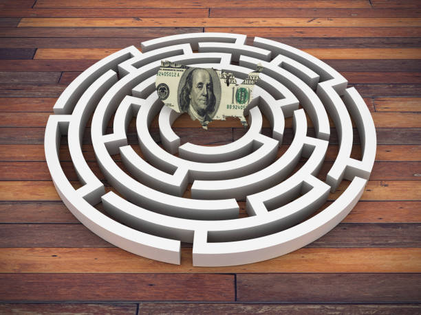 istock Circular Maze with USA Dollar Bill - 3D Rendering 1197339401