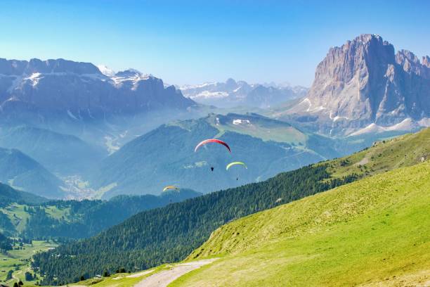 istock Beautiful summer mountain scenery with flying parachute, Dolomites Italy 1197340968