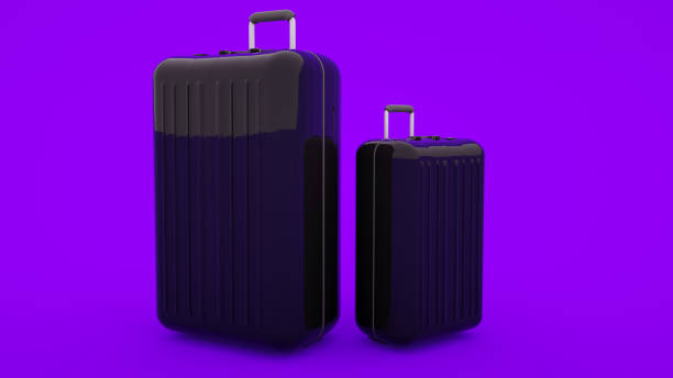 istock Two black travel suitcases isolated on purple background, 3d rendering 1197348474