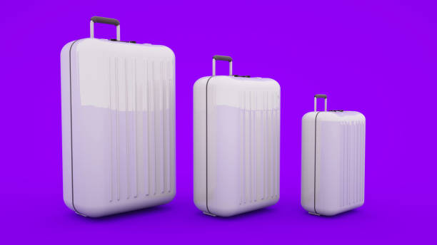 istock Three suitcases isolated on purple background, 3d illustration 1197348477