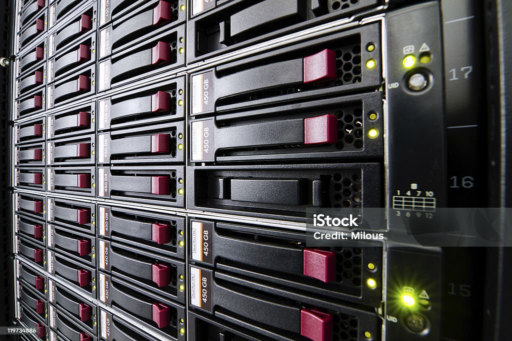 Row of hard drives  Attached Stock Photo