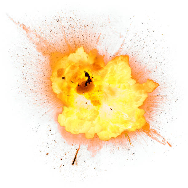 istock Realistic fiery bomb explosion with sparks and smoke isolated on white background 1197351691