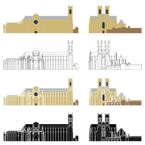 Westminster abbey front and left view. Vector art Abbey stock illustrations