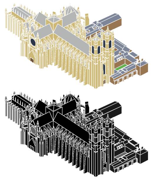 Westminster abbey colored perspective view and without outline. Vector art Abbey stock illustrations