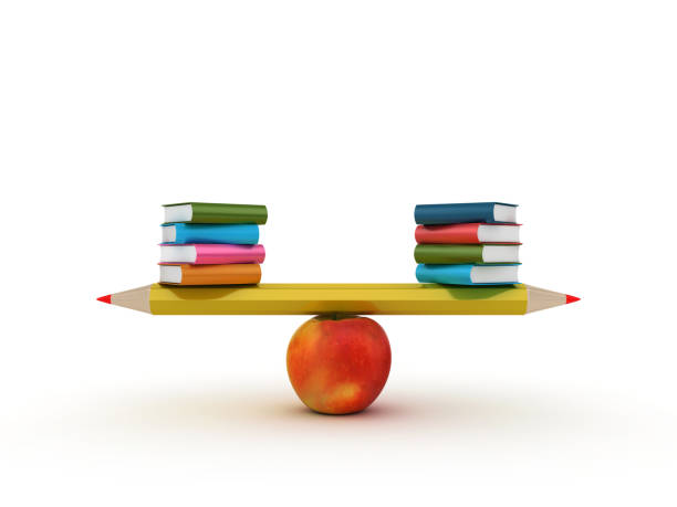 istock Seesaw Scale with Pencil Apple and Books - 3D Rendering 1197365940