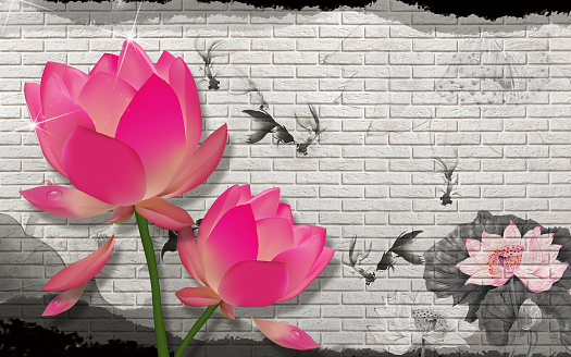 3d Wallpaper Lotus Flower Water On Limestone Stock Photo - Download Image  Now - Chinese Culture, Mural, Architecture - iStock