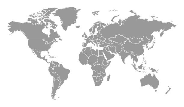 ülkelerle detaylı dünya haritası - vektör stock illustrations
