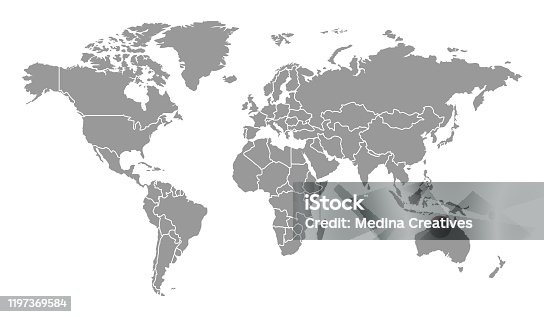 istock Detailed World Map with Countries 1197369584