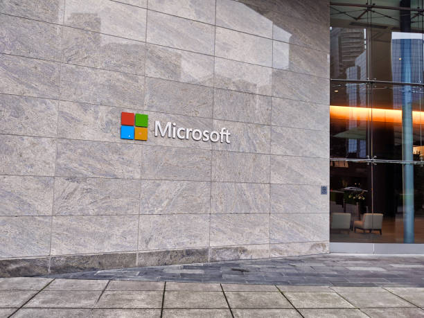 Exterior view of the Microsoft campus building in downtown Bellevue, WA with no people around. Bellevue, WA / USA - circa December 2019: Exterior view of the Microsoft campus building in downtown Bellevue, WA with no people around. microsoft stock pictures, royalty-free photos & images