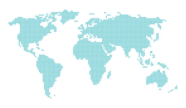 illustrations, cliparts, dessins animés et icônes de carte du monde pixeled - australia new zealand globe world map