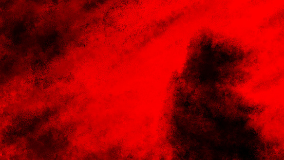 Shadow monk in the light of darkness. Illustration in genre of horror. Red background with coal and noise effect.