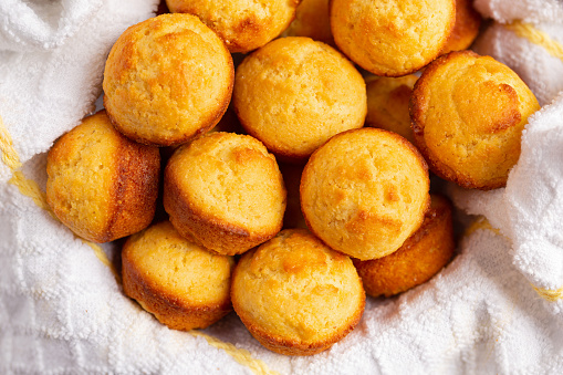 Close up of freshly baked homemade corn bread muffins