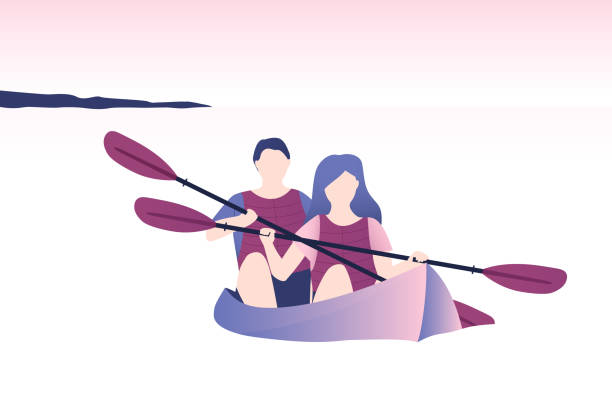 каякеры плавают на каяке. каяк в море - rowing rowboat sport rowing oar stock illustrations