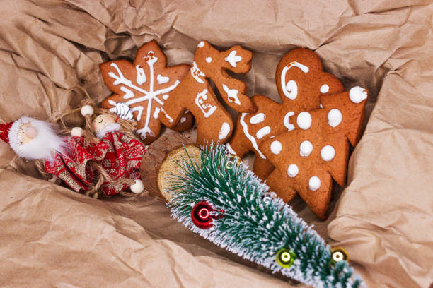istock Christmas decorations and cookies in a paper box 1197373501