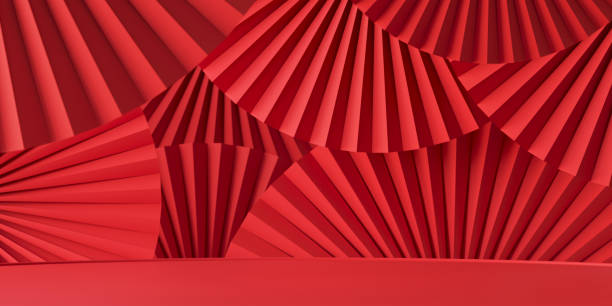 istock Abstract background for packaging presentation. Podium on red paper fan medallion background. 3d render. 1197375322
