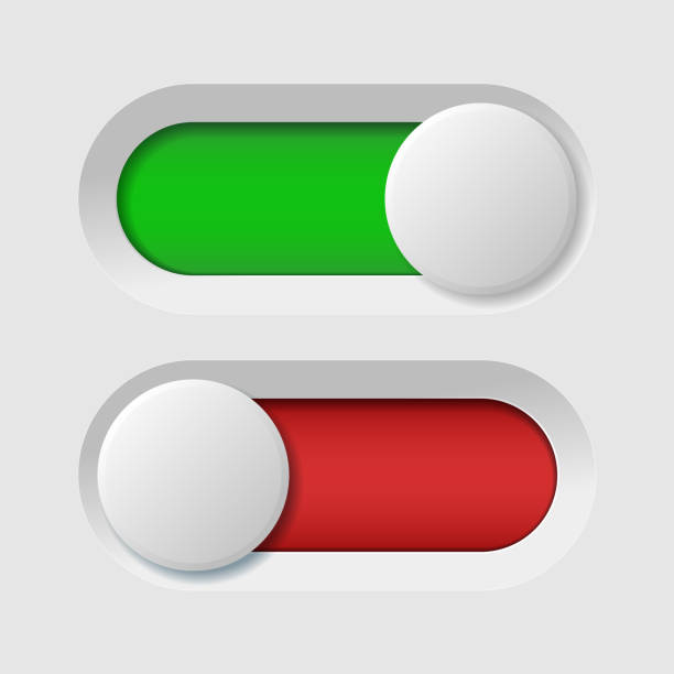 ilustrações de stock, clip art, desenhos animados e ícones de on and off toggle switch buttons. material design switch buttons set - push button off