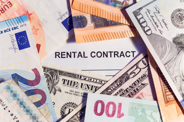 istock Money and rental contract title background. 1197388005