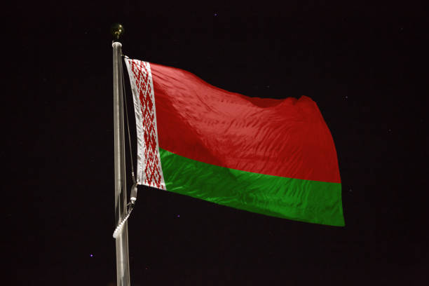 flag blowing in the wind at night