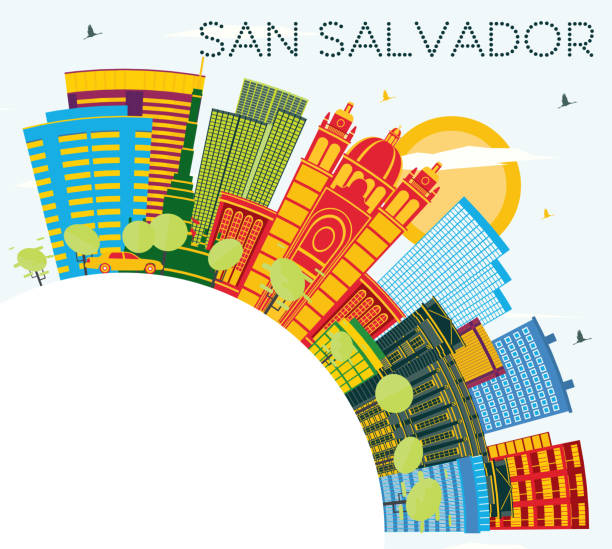 San Salvador City Skyline with Color Buildings, Blue Sky and Copy Space. San Salvador City Skyline with Color Buildings, Blue Sky and Copy Space. Vector Illustration. Business Travel and Tourism Concept with Modern Architecture. San Salvador Cityscape with Landmarks. el salvador landmarks stock illustrations