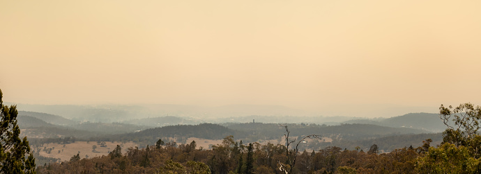 Cooma, Australia 2019-12-30 Australian bushfire: smoke haze from bushfires over Cooma, NSW. Unhealthy air conditions.