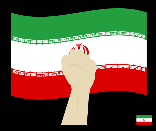 Fist power hand with National flag of the Islamic Republic of Iran, Fight for Iran  concept, cartoon graphic, sign symbol background, vector illustration. Fist power hand with National flag of the Islamic Republic of Iran, Fight for Iran  concept, cartoon graphic, sign symbol background, vector illustration. support usa florida politics stock illustrations