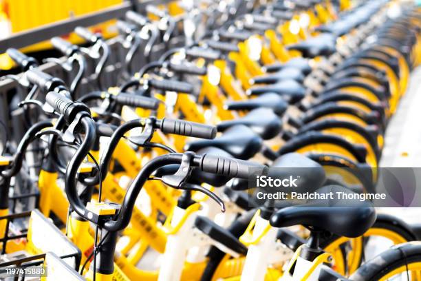 December 2019 Guangzhou China Rental Bikes Found Along The Main Street To Serve Public And Connect From Area To Other Bicycle Parking Sign In Public Park Stock Photo - Download Image Now