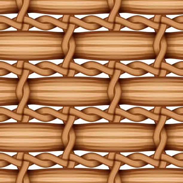 Vector illustration of bamboo wood weaving pattern, natural wicker texture surface theme concept.